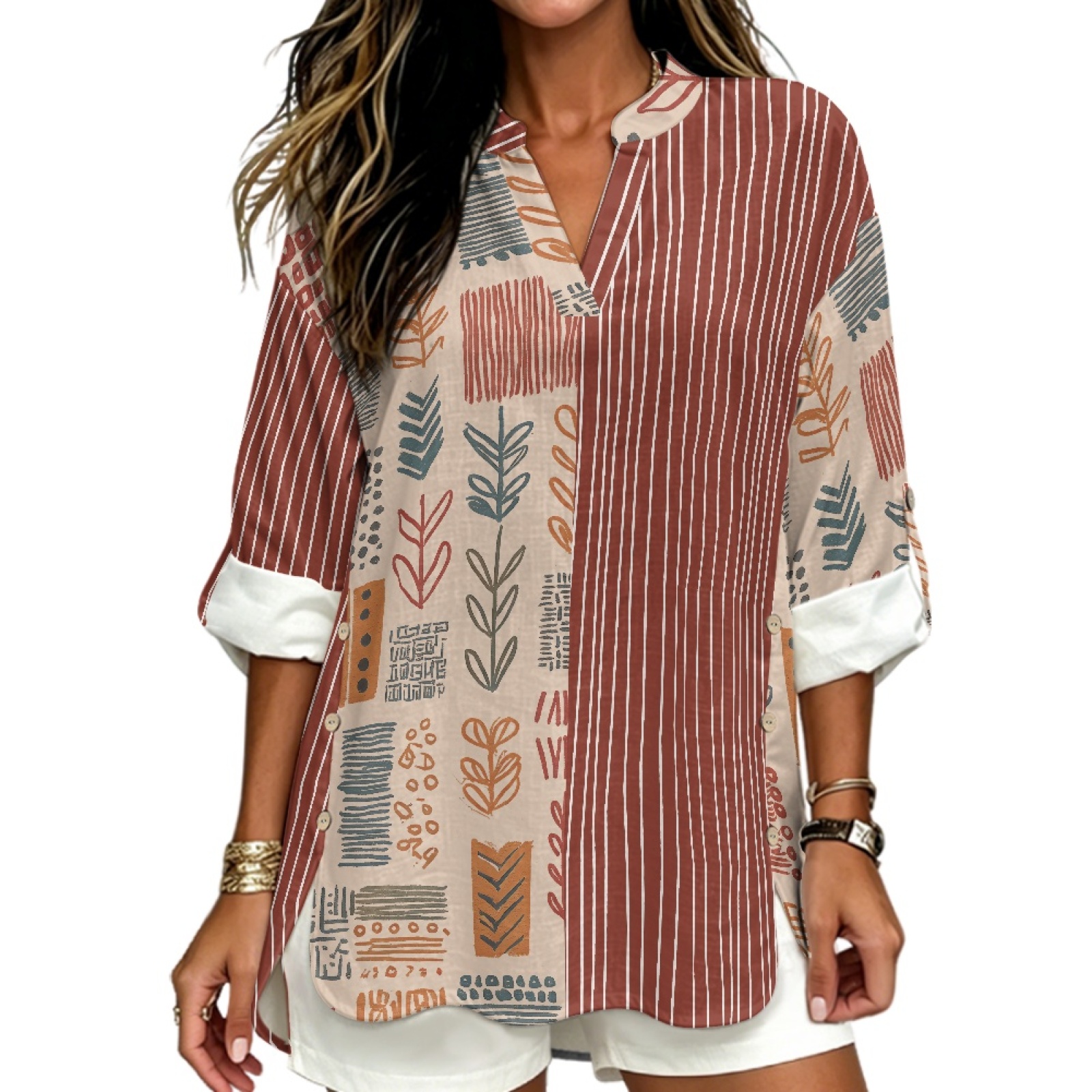 Linen Shirt Breathable - INSTANTARTS Women'S Linen V-Neck Shirt Breathable