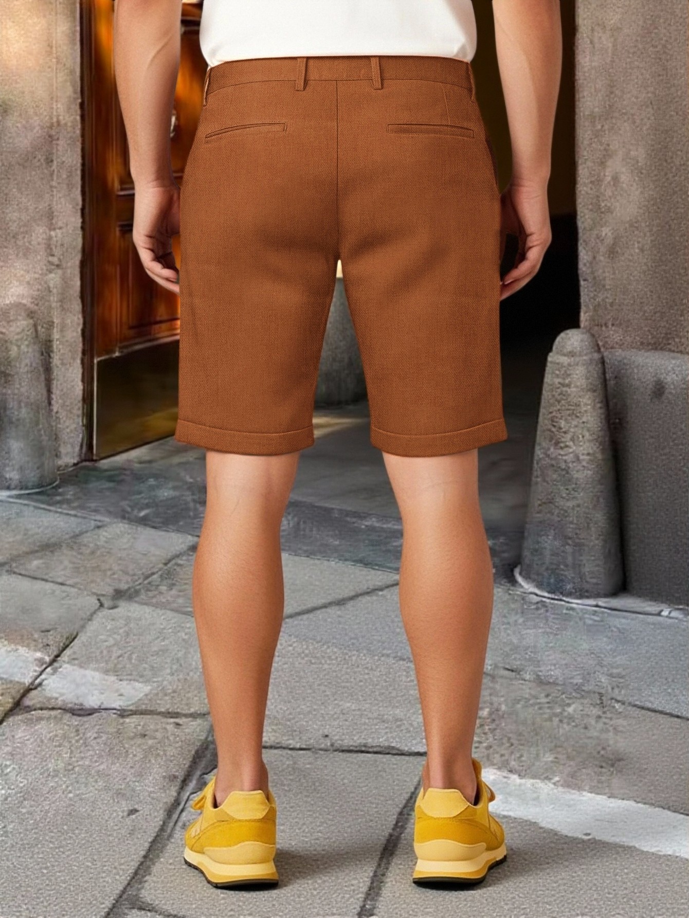 Men Cuffed Hem Knee Length Chi - Shorts Chino Slim ulasan dan harga
