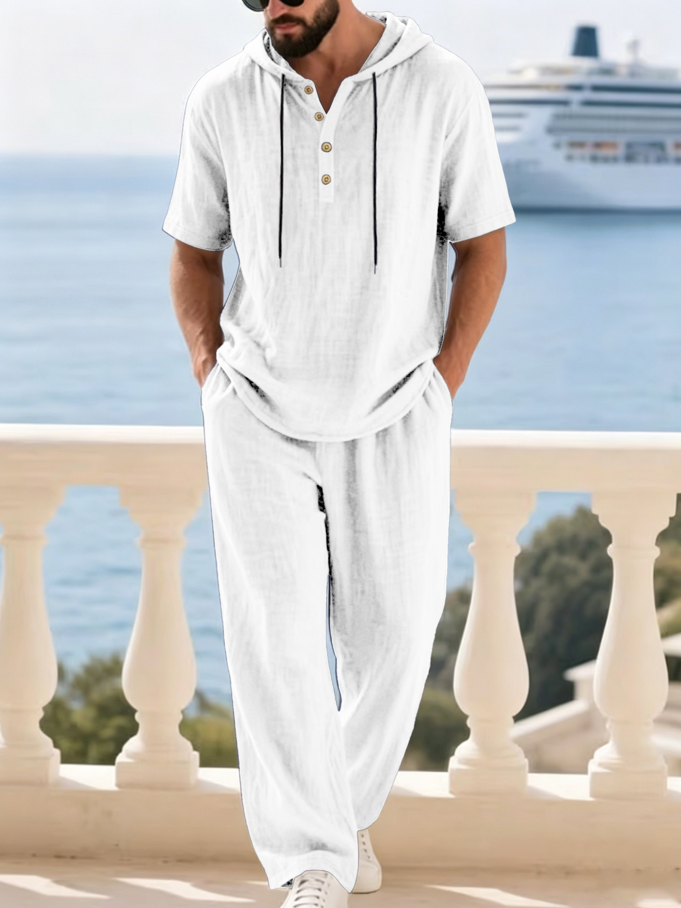 Men's Cotton Linen 2-Piece Set - Linen Shirt Breathable ulasan dan harga