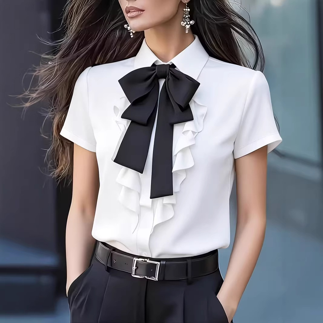 Women Short Sleeve Shirt with  - Shirt Camp Collar ulasan dan harga