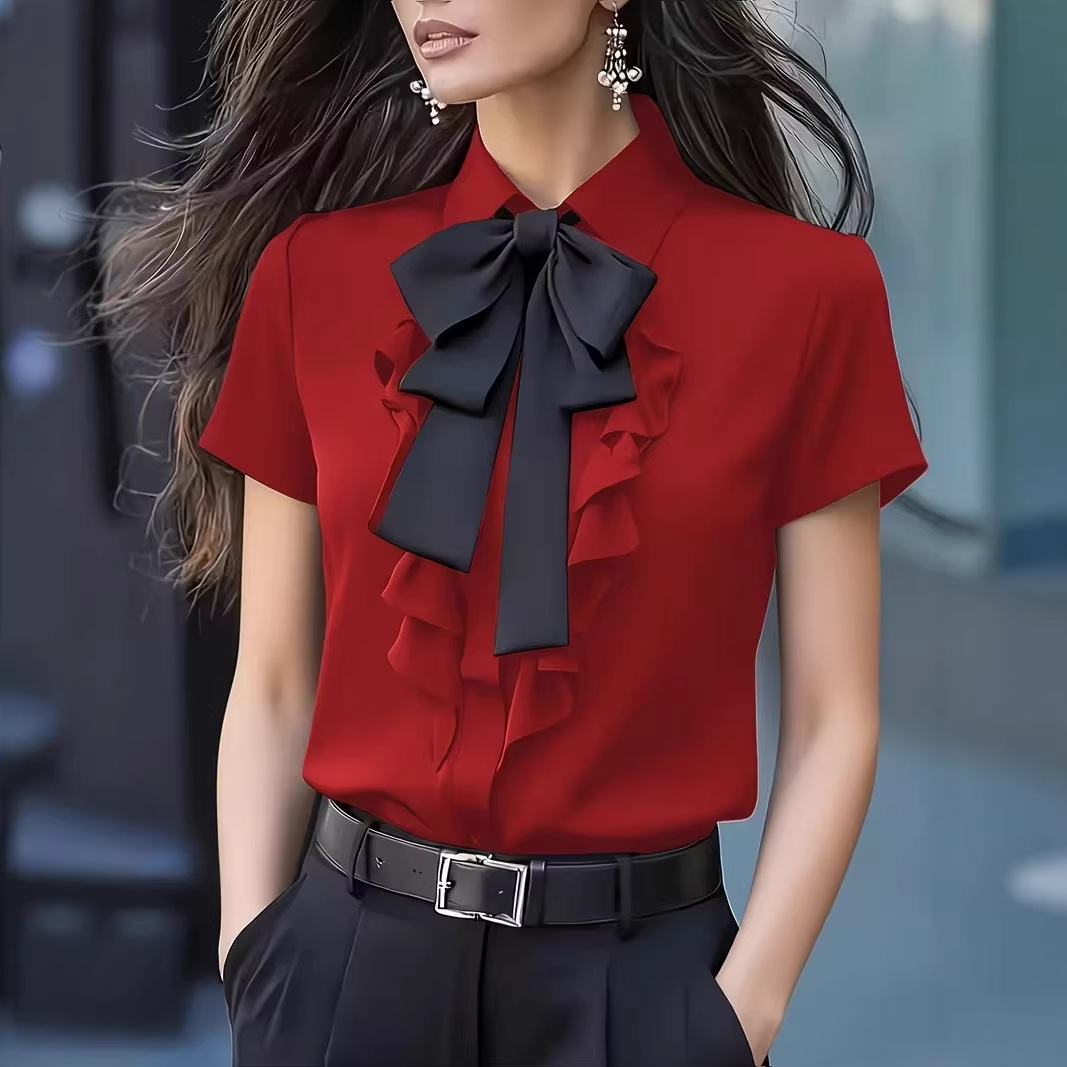 Women Short Sleeve Shirt with  - Shirt Camp Collar ulasan dan harga