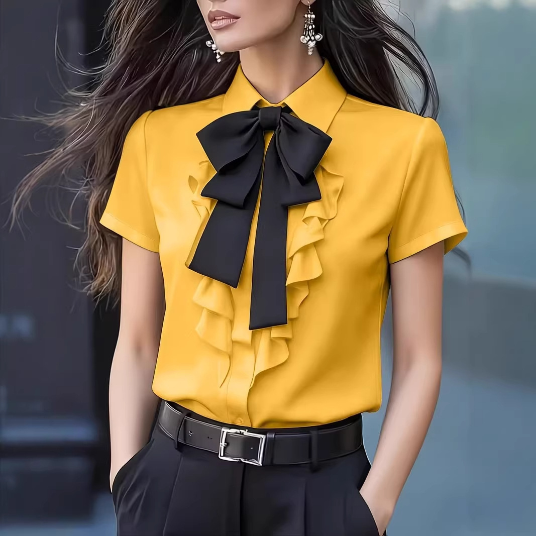 Women Short Sleeve Shirt with  - Shirt Camp Collar ulasan dan harga