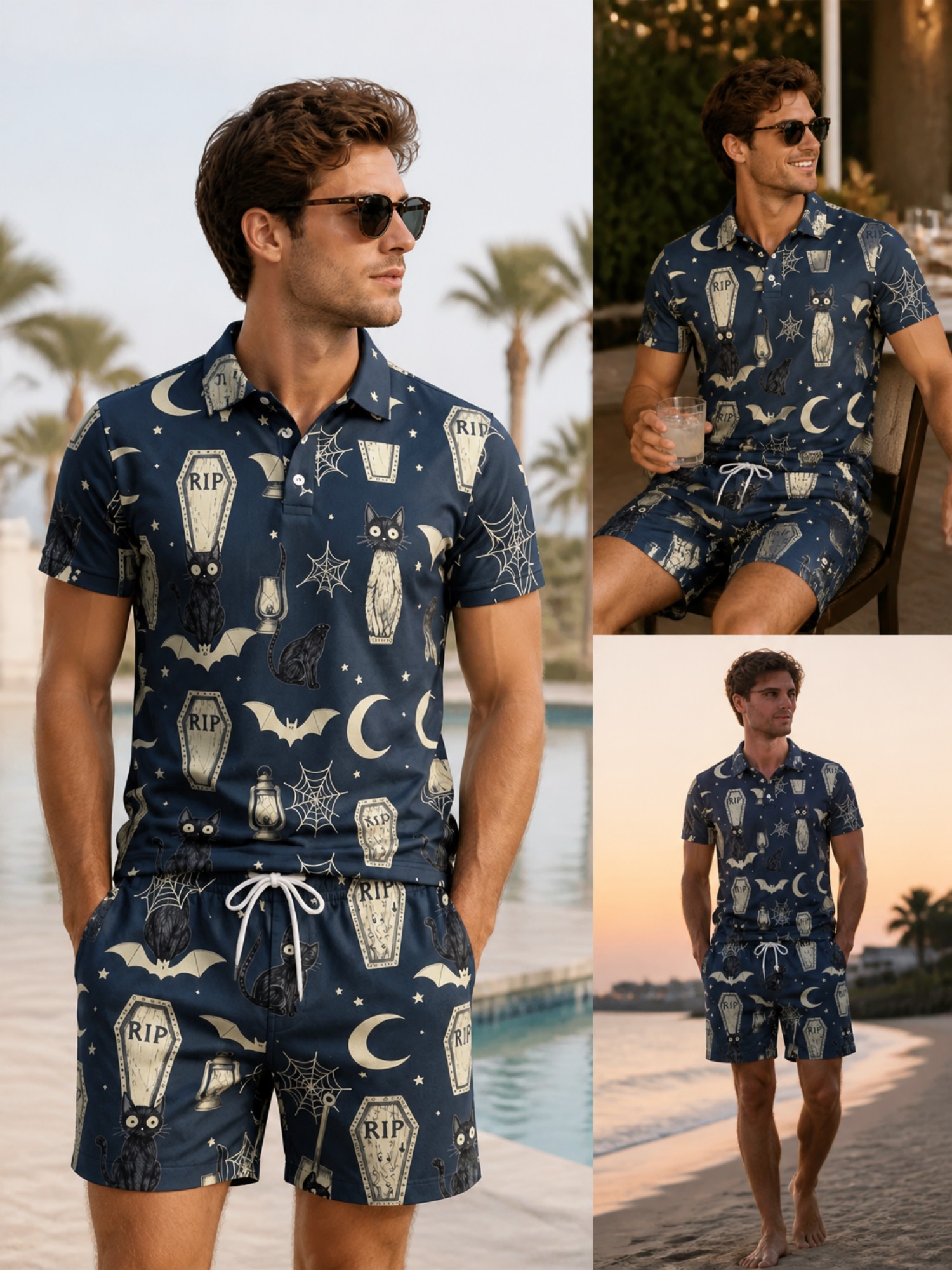Mens Short Sleeve Polo Shirt a - Resort Shirt Floral ulasan dan harga