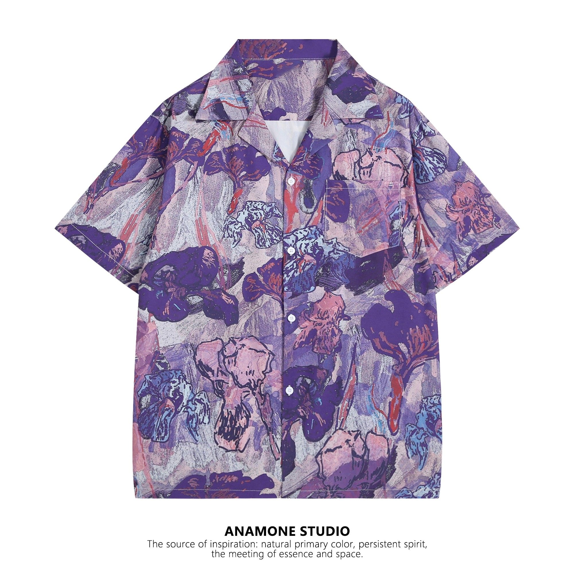 Vintage Purple Oil Painting Ir - Resort Shirt Floral ulasan dan harga
