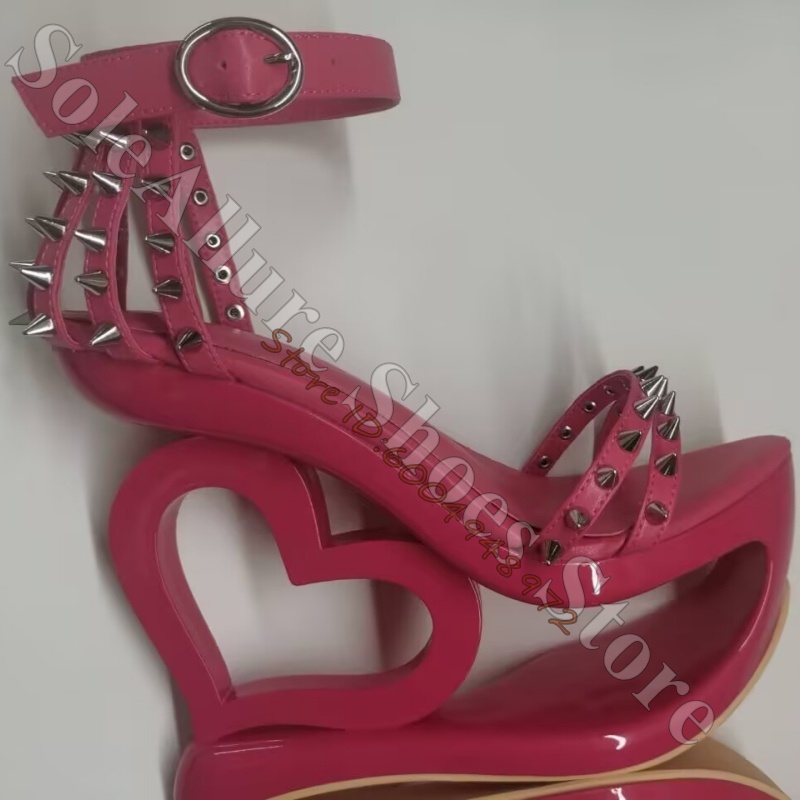 Hot Pink Spike Stud Caged Hear - Casual Sandal Leather ulasan dan harga