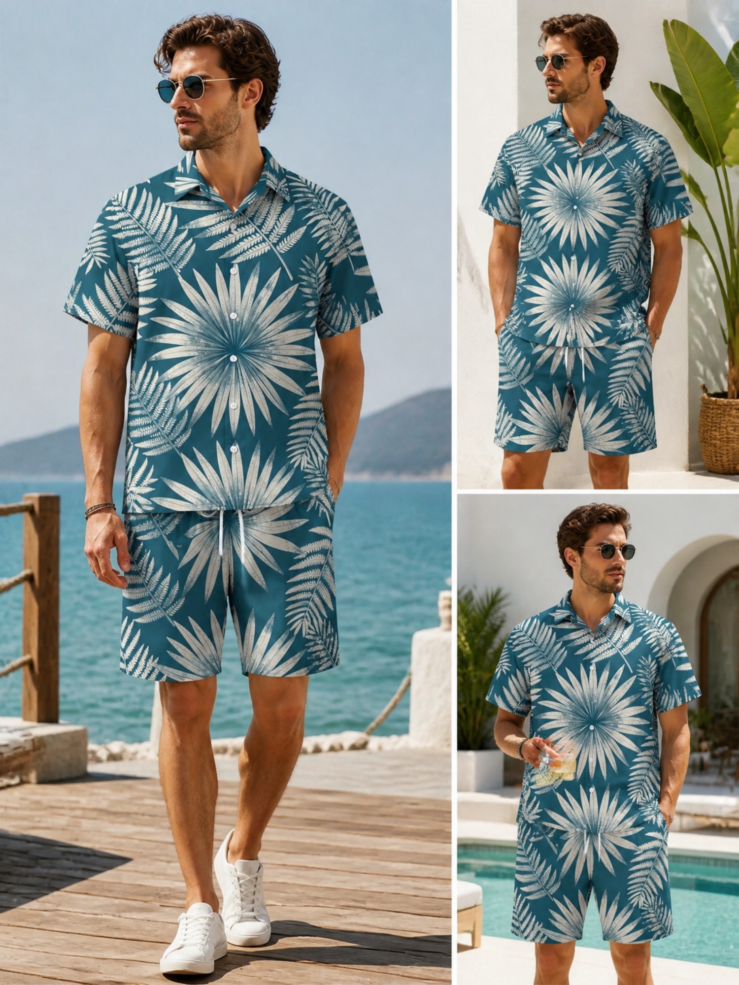 Mens Floral Short Sleeve Shirt - Resort Shirt Floral ulasan dan harga