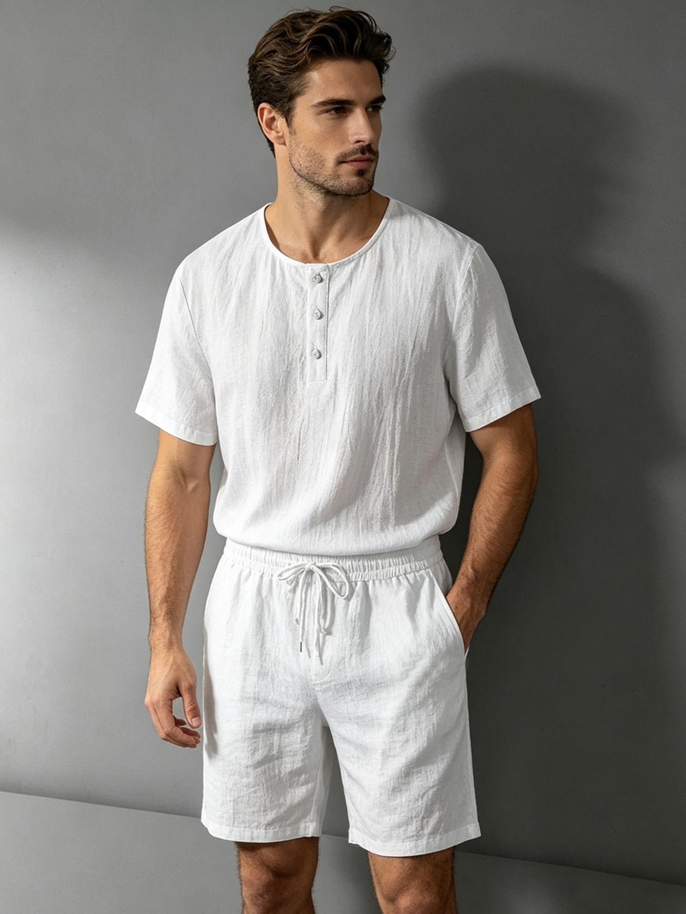 mens cotton linen 2 piece set  - Linen Shirt Breathable ulasan dan harga